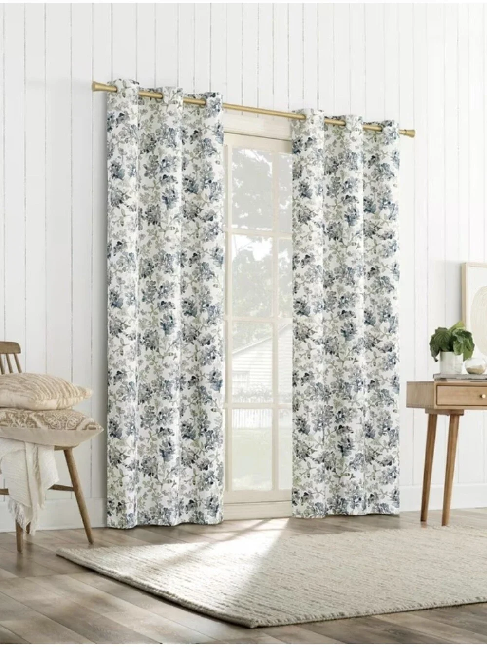 Sun Zero Room Darkening Grommet Curtains 2 Panels Gray Blue Floral